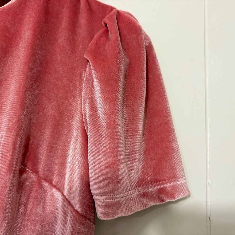 WAYF Pink Velvet Puff Sleeve Shift Mini Dress XS | Romantic Blush - Picture 6 of 11